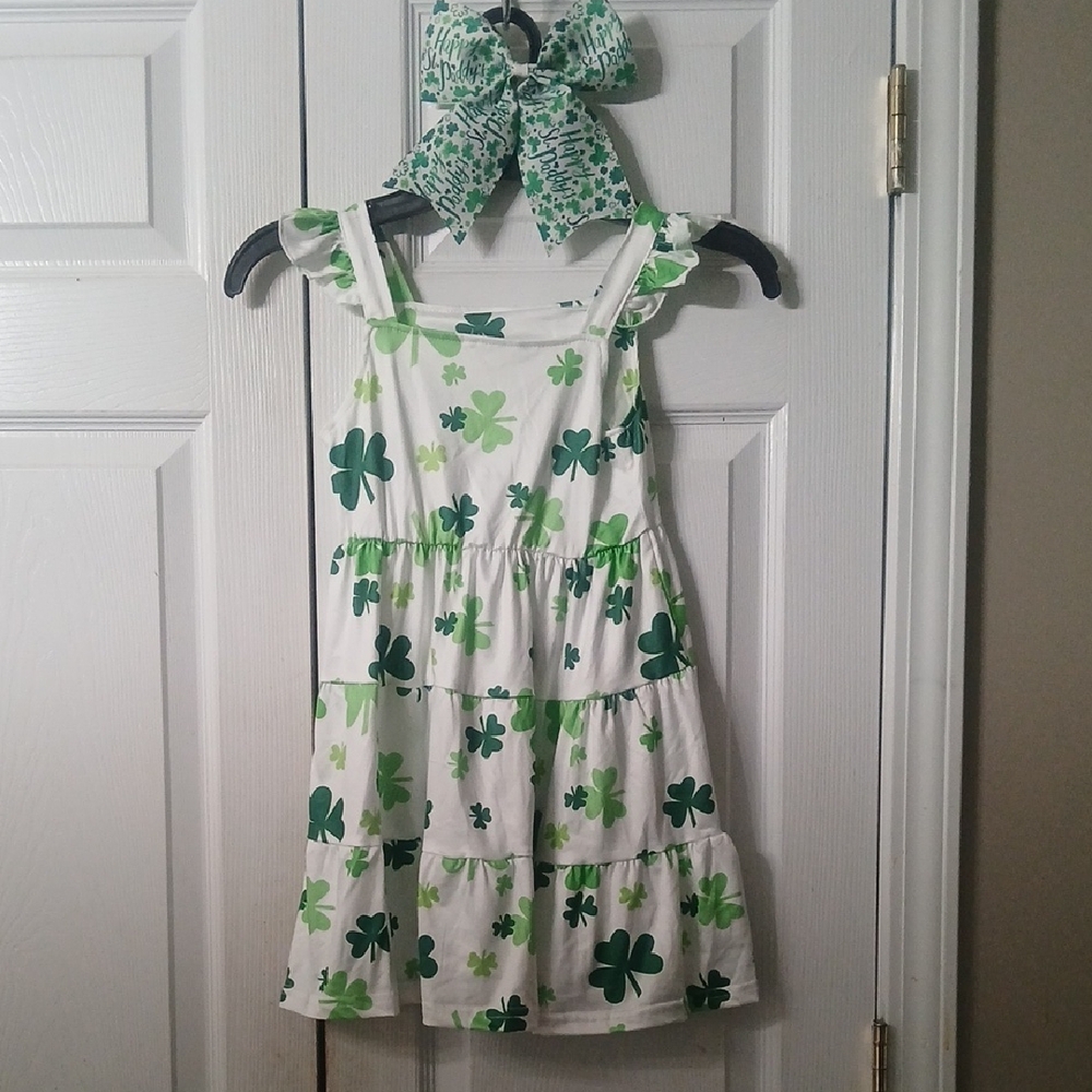 St Patrick's Day  Shamrock Clover Dress with handmade hairbow Sz 4-5  NWOT